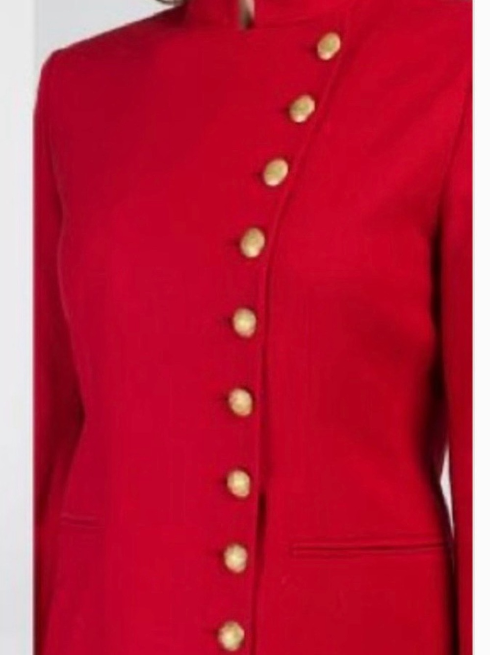 Ralph Lauren Red Military-Inspired Wool Pea Coat with Gold Buttons